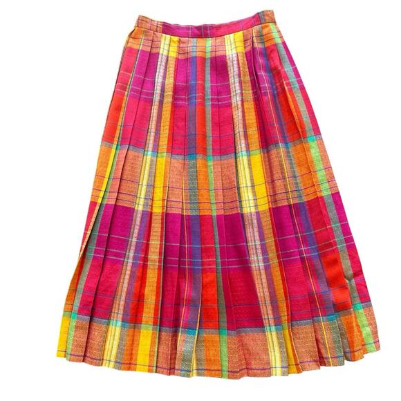 Evan Picone Dresses & Skirts - Vintage 80s Evan Picone Colorful Plaid Pleated Midi Skirt ILGWU USA M